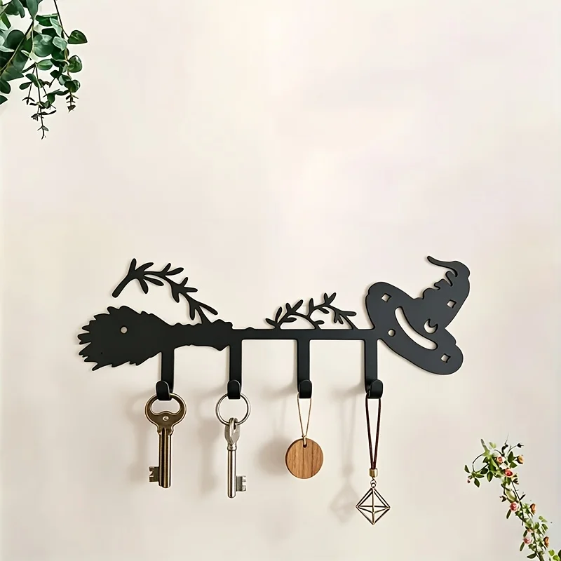CIFBUY Iron Wall Art Cute Witch Hat Key Hook Decor Bag Storage Organizer Minimalist Rustic Accent Interior