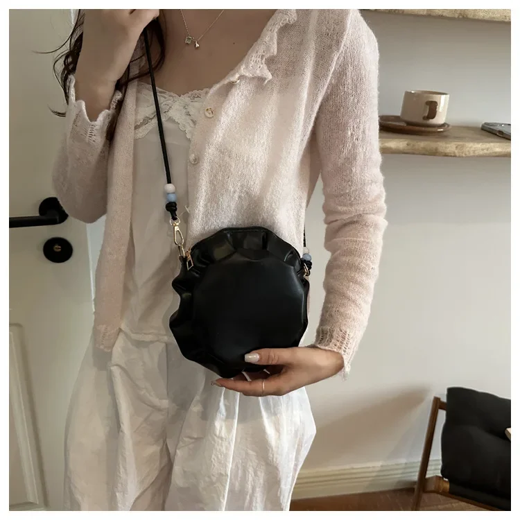 Damentasche, neue trendige High-End-Ketten-Umhängetasche, süße Mädchen-Plissee-Kleinerunde-Tasche – Detail 14