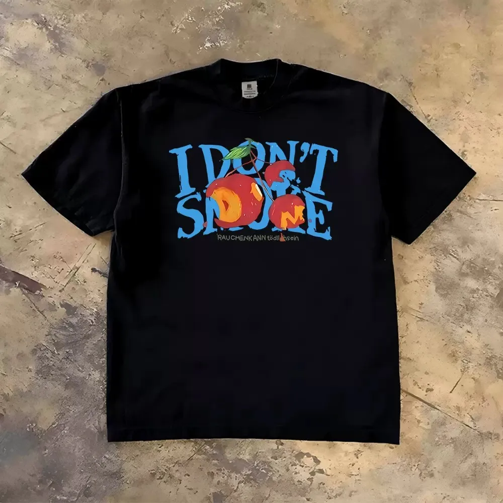 Camiseta gráfica I Dont Smoke para hombre y mujer, camiseta negra con estampado de frutas y letras azules, talla S M L XL 2XL 3XL, ropa informal americana, camisetas de algodón