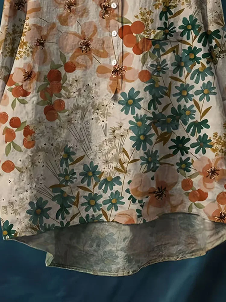 ฤดูใบไม้ผลิ/ฤดูใบไม้ร่วงใหม่ลําลองหลวมเสื้อ \ \ \ \ \ \ \ \ \ \ \ \ \ \ \ \'s เสื้อ Retro Art เสื้อโปโลผ้าฝ้ายกัญชาเสื้อด้านบน A236