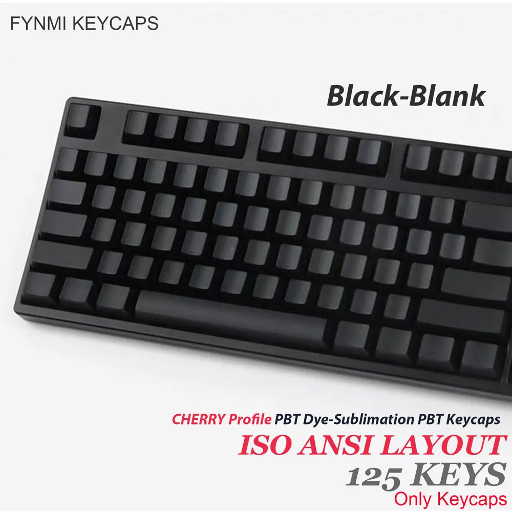 Fynmi Black Blank Cherry Profile ANSI ISO Layout Keycaps PBT Dye-sublimation Keycap for Mechanical MX Switch