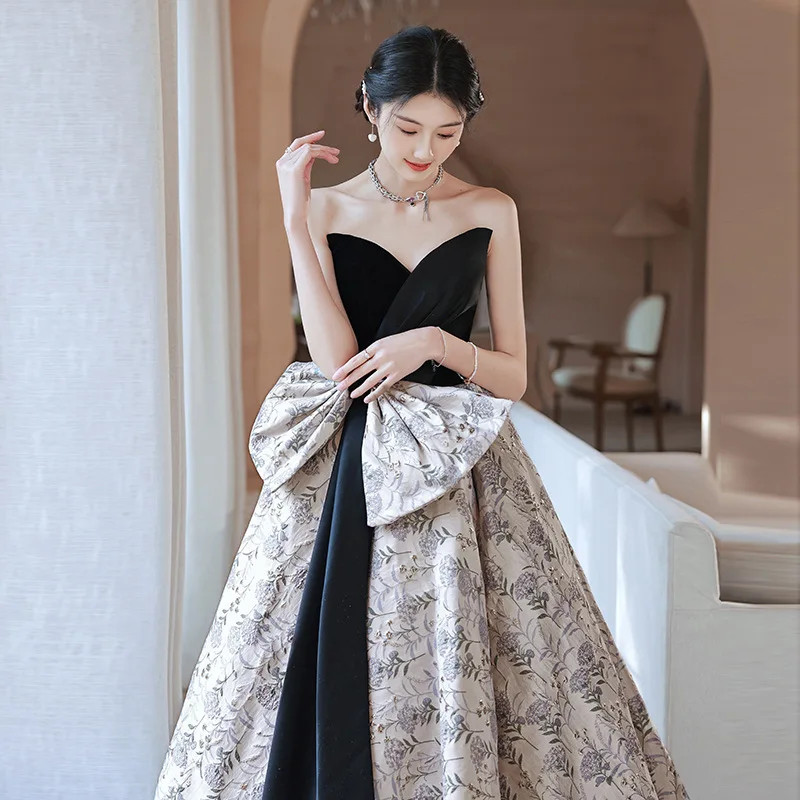 Women Elegant Hepburn Style Evening Dresses Sexy Tube Top Long A-line Floor-Length Gown 2022 Prom Dress