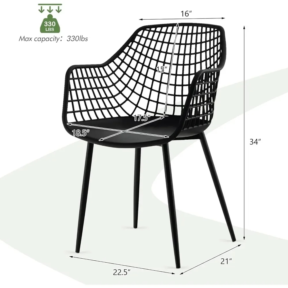 Ensemble de 4 chaises de salle à manger modernes, fauteuil noir avec dossier haut de 15 po, pieds en métal enduit de poudre, coussinets anti-brûlure