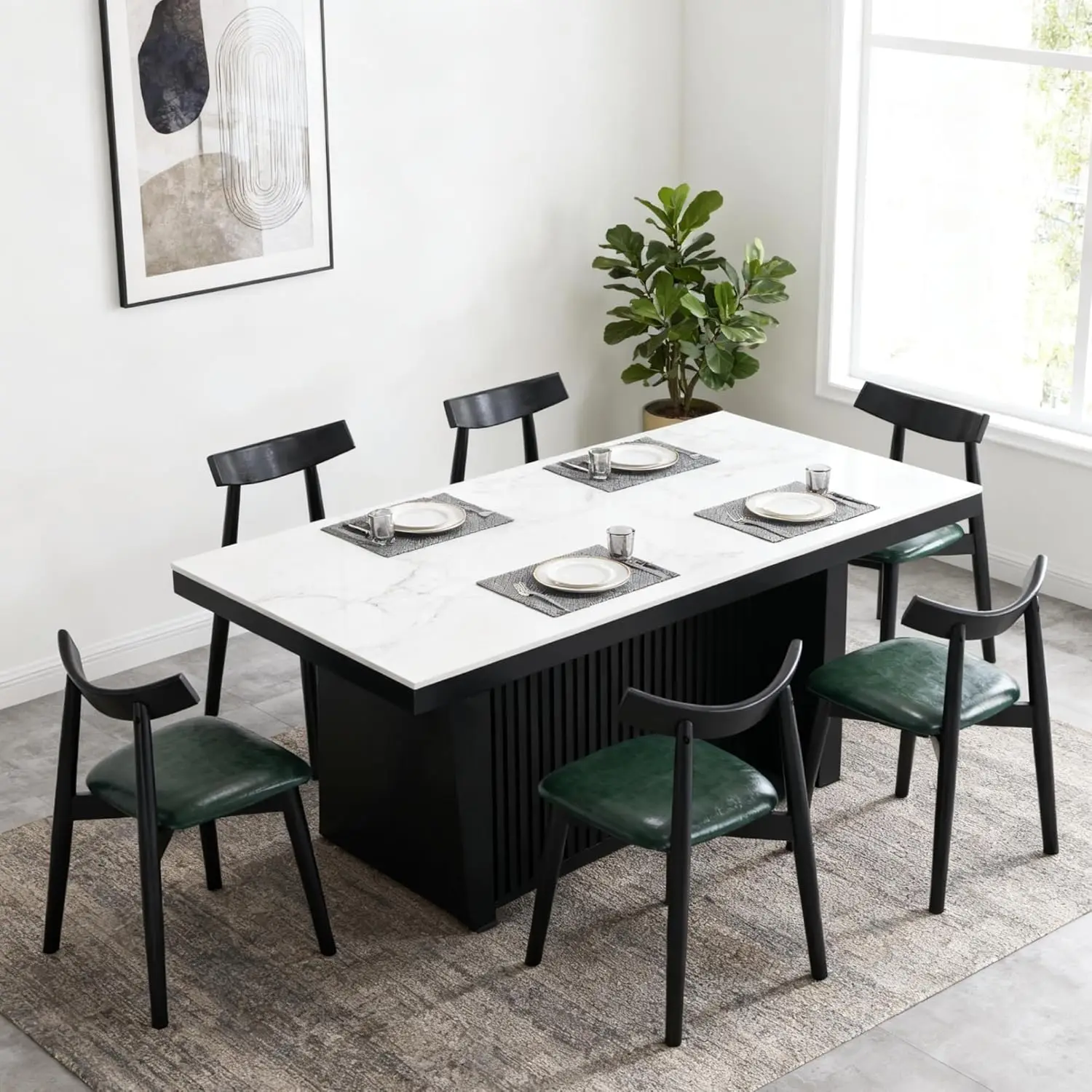 

Набор из 4 обеденных стульев в стиле Mid-Century Modern, стильные обеденные стулья с изогнутой спинкой и мягким сиденьем, прочная черная деревянная рама