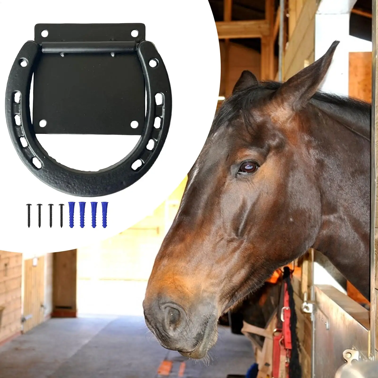 Anello per legare il cavallo Anello per legare il cavallo Forniture per fienile con viti di espansione per recinzione esterna Pascolo stabile per il contenimento degli animali