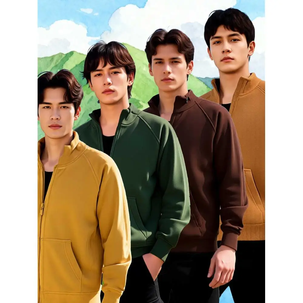 

Мужская повседневная толстовка с капюшоном на молнии из четырех предметов с карманом-кенгуру, мягкий и удобный пуловер.