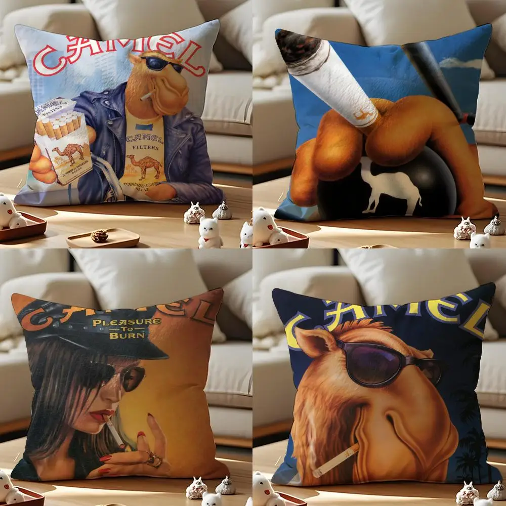 Camel Cigarettes Cushion Cover Anti-dustmite Pillowcase Invisible Zipper Silky Short Plush Sofa Cushion Cover