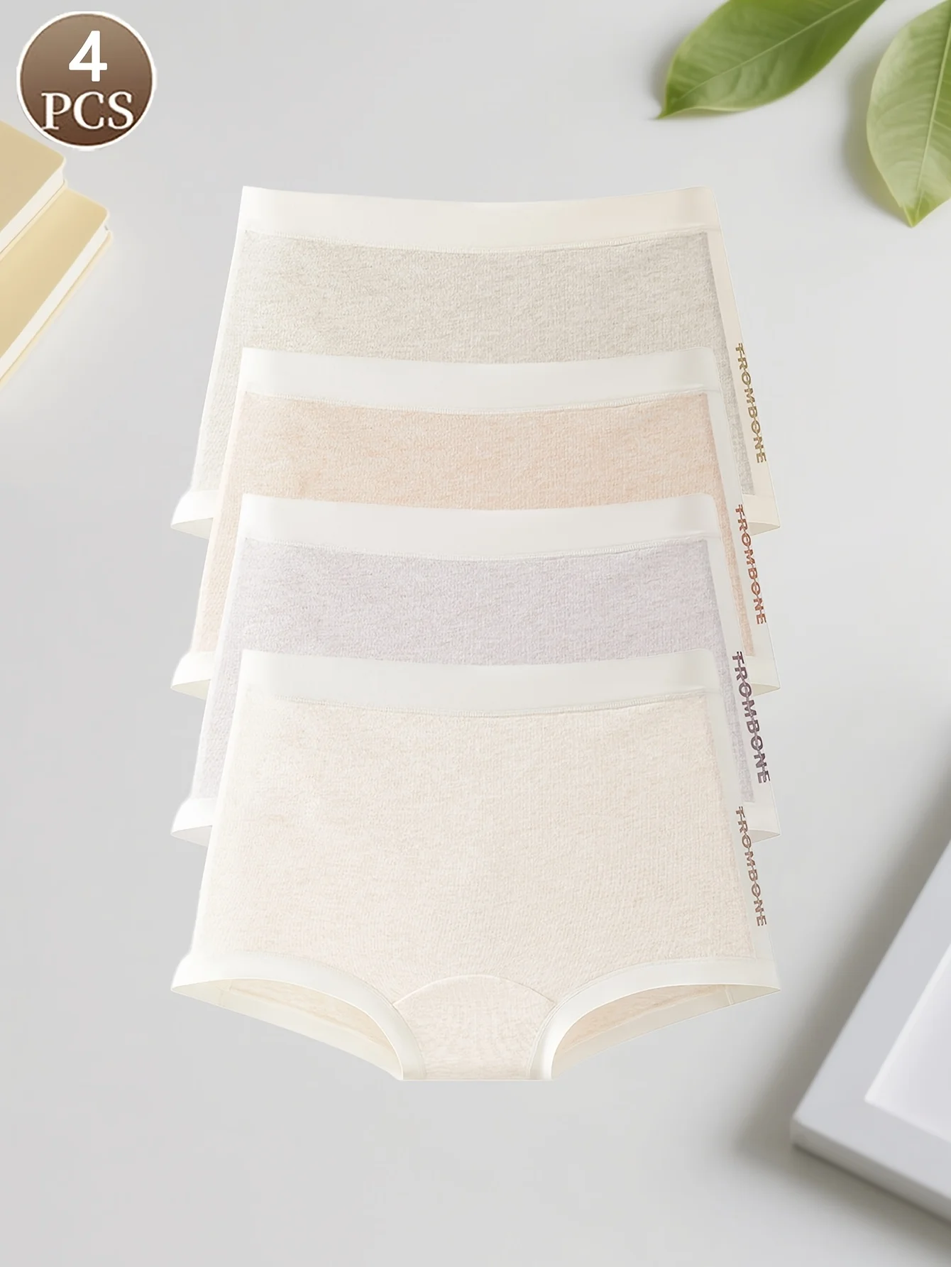 

4 простых и повседневных минималистичных однотонных хлопковых антибактериальных женских бесшовных трусов с завышенной талией больших размеров