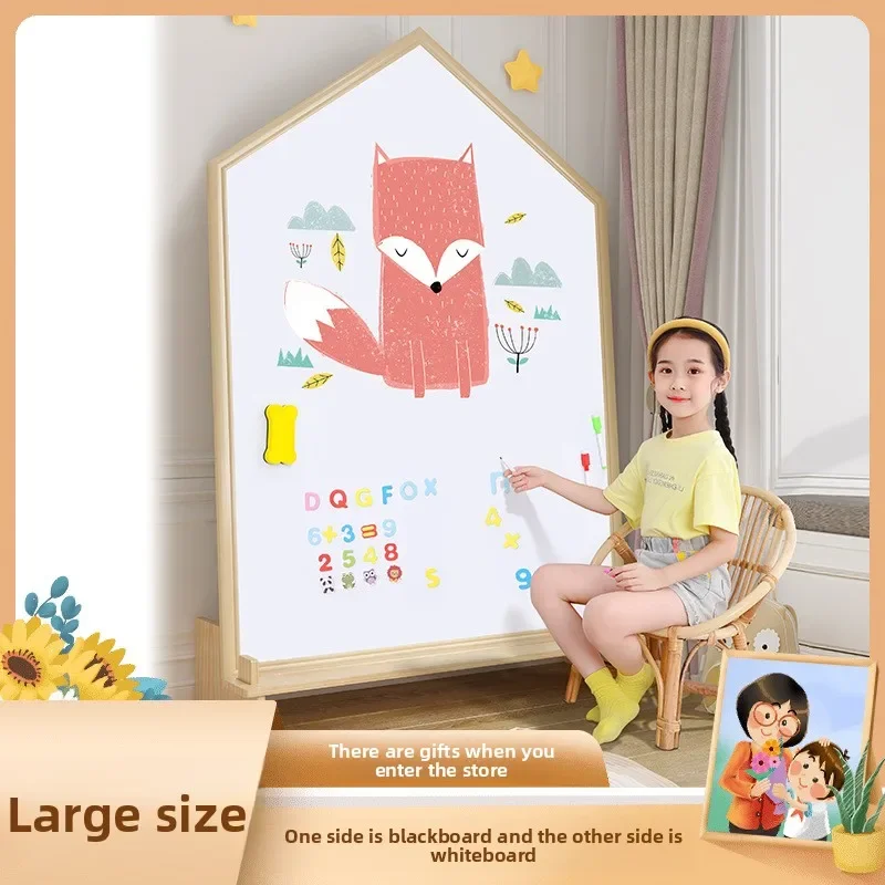Children's magnetic double-sided blackboard for home use, dust-free, erasable solid wood frame, early education graffiti board