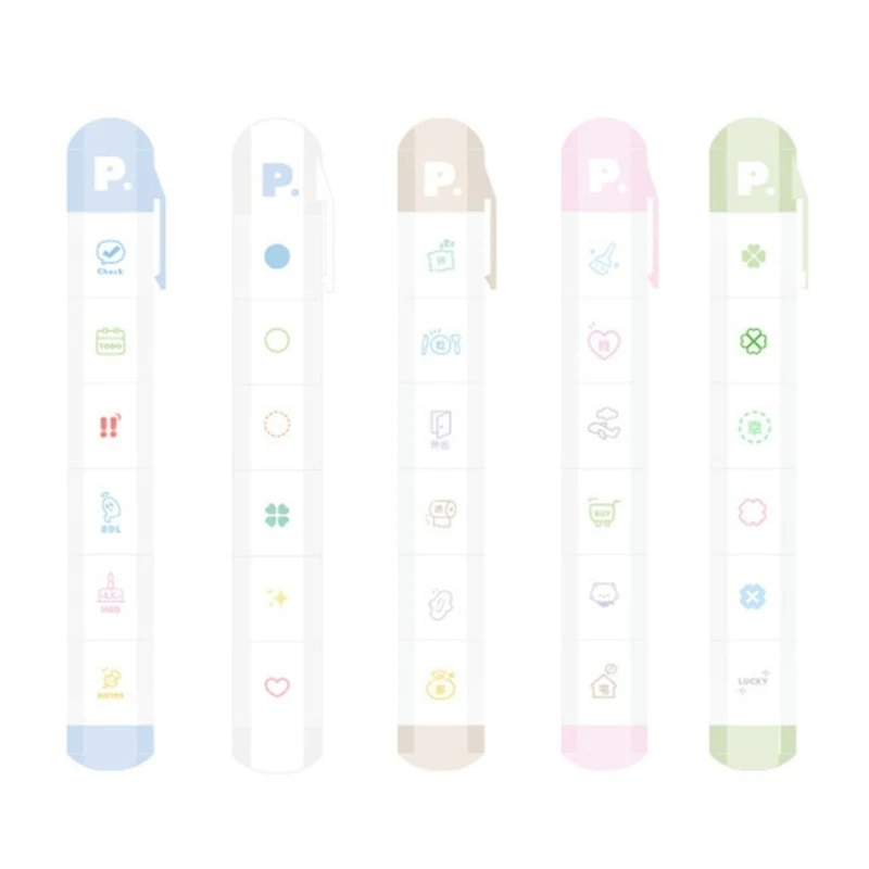 6 Pattern in 1 ABS Stamp Marker Pen With Interchangeable Head For Travel Journals Planners Diary Scrapbooking Decoration
