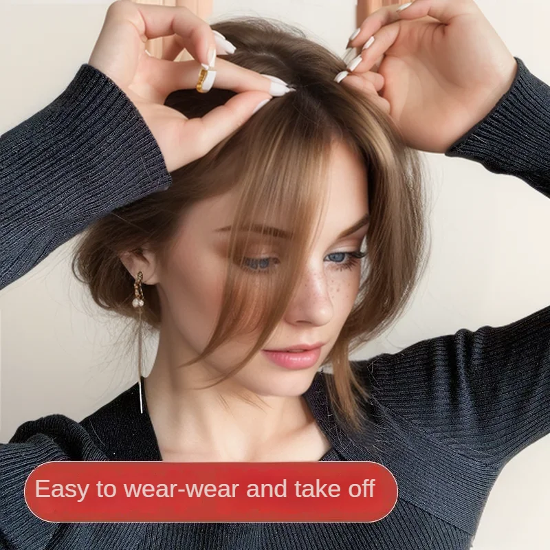 Satifresion 100% cabello humano con Clip en flequillo para mujeres, adelgazamiento del cabello, flequillo lateral fino curvo Natural 3D, flecos falsos fáciles de usar