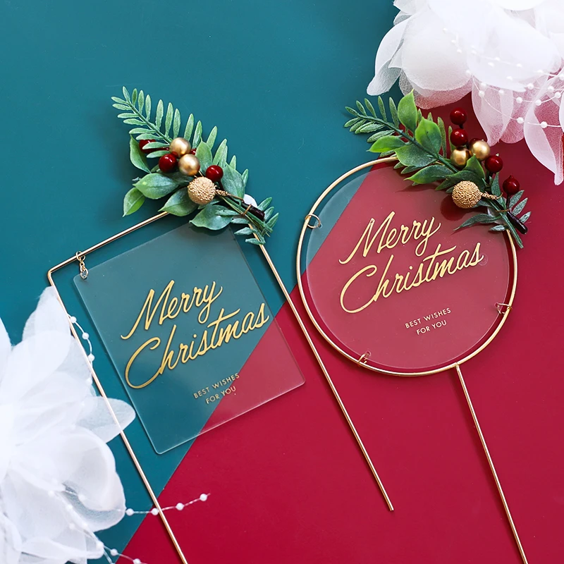 New Year Christmas Cake Decoration 2026 Acrylic Antlers Circular Pinecone Decor Merry Christmas Cake Topper Baking Ornament 2026