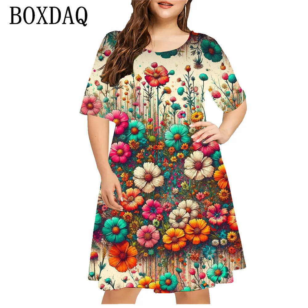 Tie Dye Gradient 3D Print Dress Summer Women Abstract Pattern Short Sleeve Dress Plus Size Loose Casual Pullover Ladies Clothing