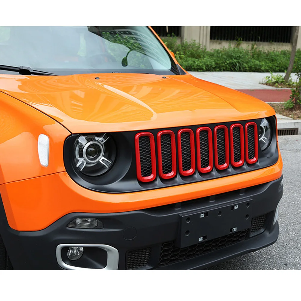 Car Body Styling Cover Detector ABS Chrome Trim Front Up Grid Grill Grille Frame 7pcs For Jeep Renegade 2017 2018 2019 2020 - view 4