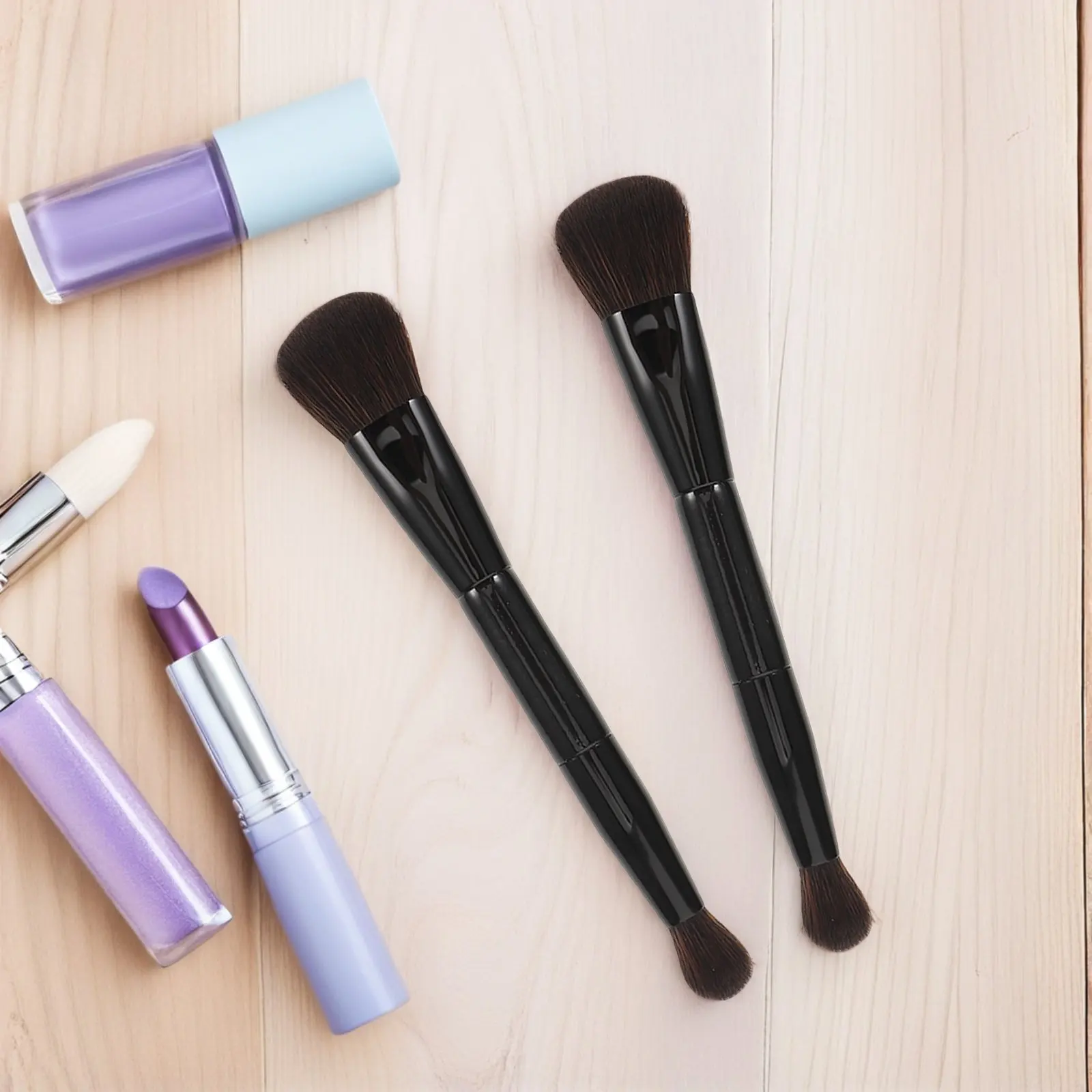 2Pcs Double Sided Makeup Blending Brush Professional Grade for Blush Contour Highlighter Loose Powder Natural Finish Travel