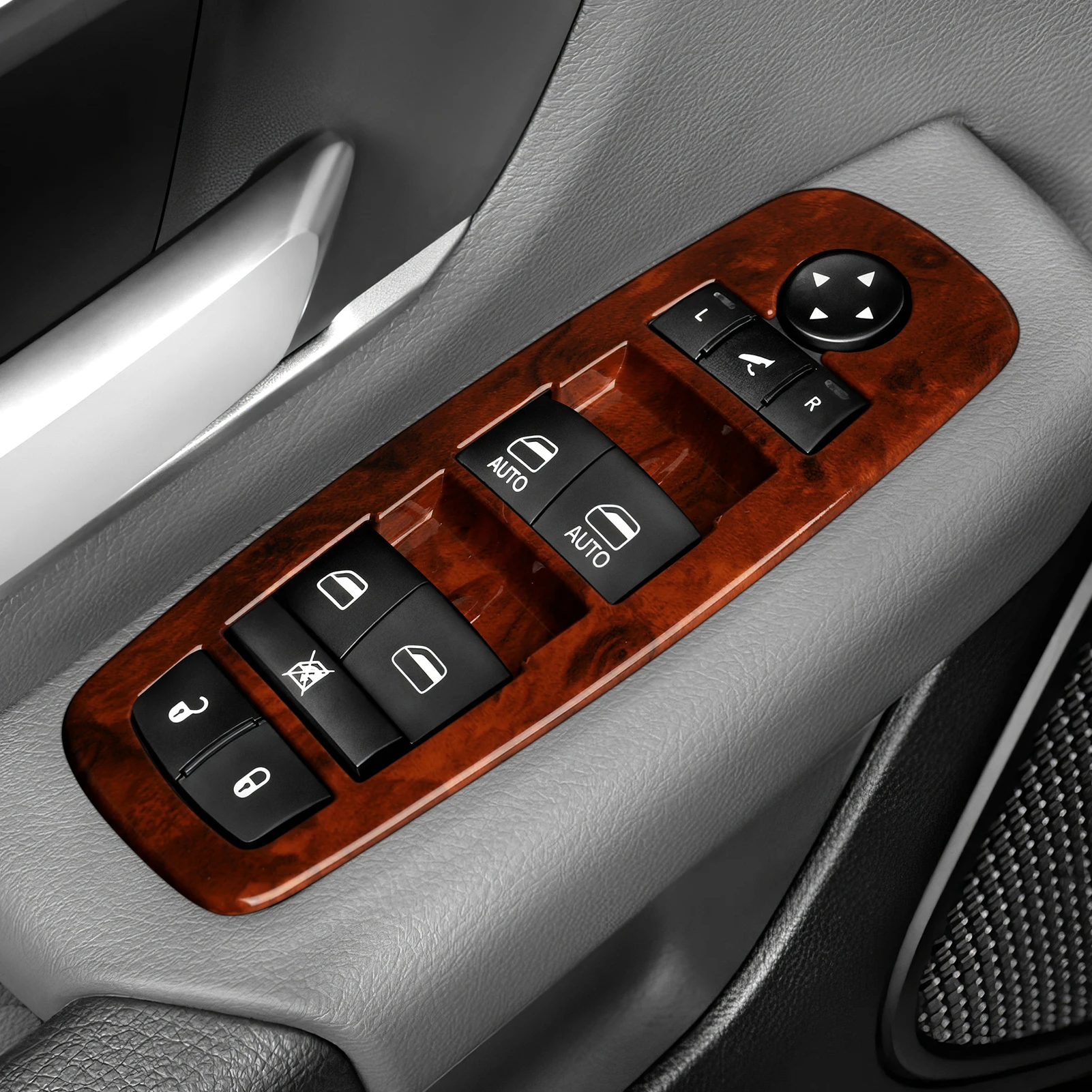 Car Window Lift Switch Button Panel. Wood Grain Interior Sticker.ABS Trim Accessories.For Dodge RAM 1500 2019-2026. - view 4