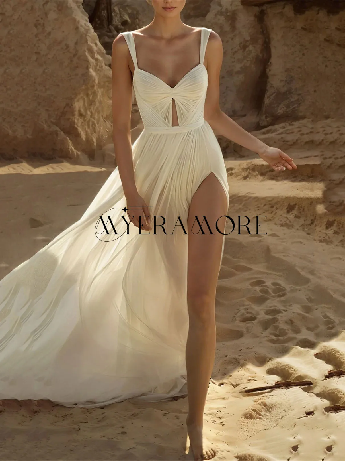 

Sexy Square Neck Wedding Dresses A-Line Side Slit Backless Cut-out Bridal Gowns Customized vestidos de novia