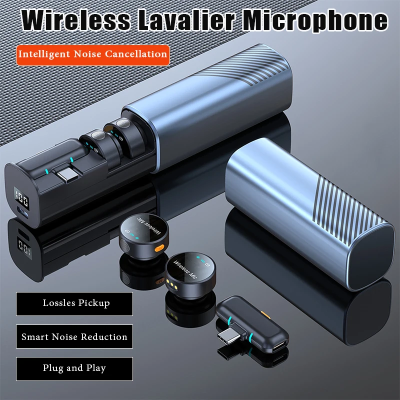 

Профессиональный беспроводной петличный микрофон со светодиодным дисплеем и чехлом для зарядки, интеллектуальное шумоподавление для записи видео