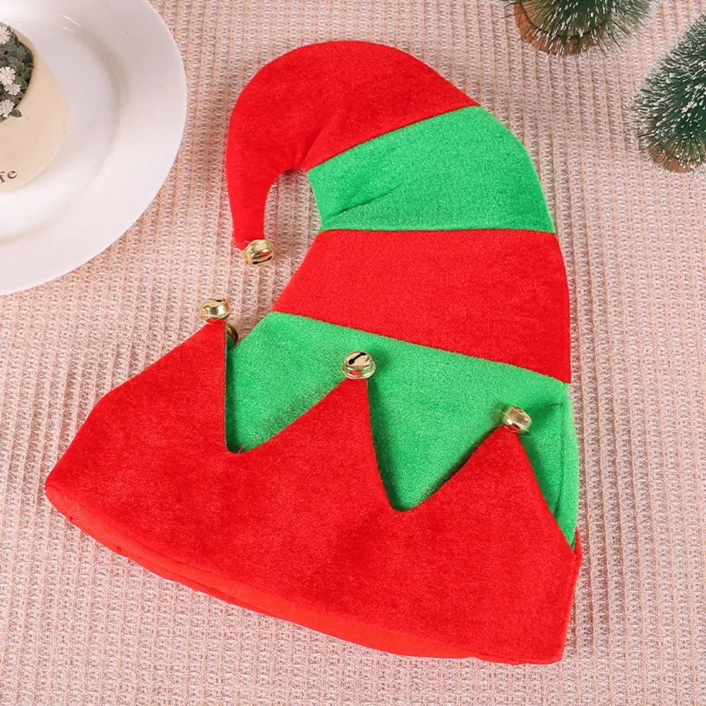 Warm Red Christmas Hat Ball Soft Stripe Xmas Cap Patchwork Green Santa Elf Hat Boy