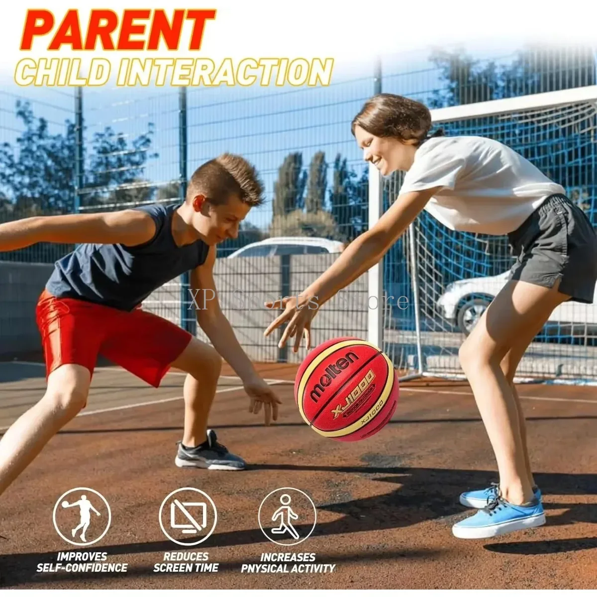 كرة سلة مولتن XJ1000 مقاس 7 مقاومة للاهتراء من جلد البولي يوريثان، كرة تدريب داخلية/خارجية