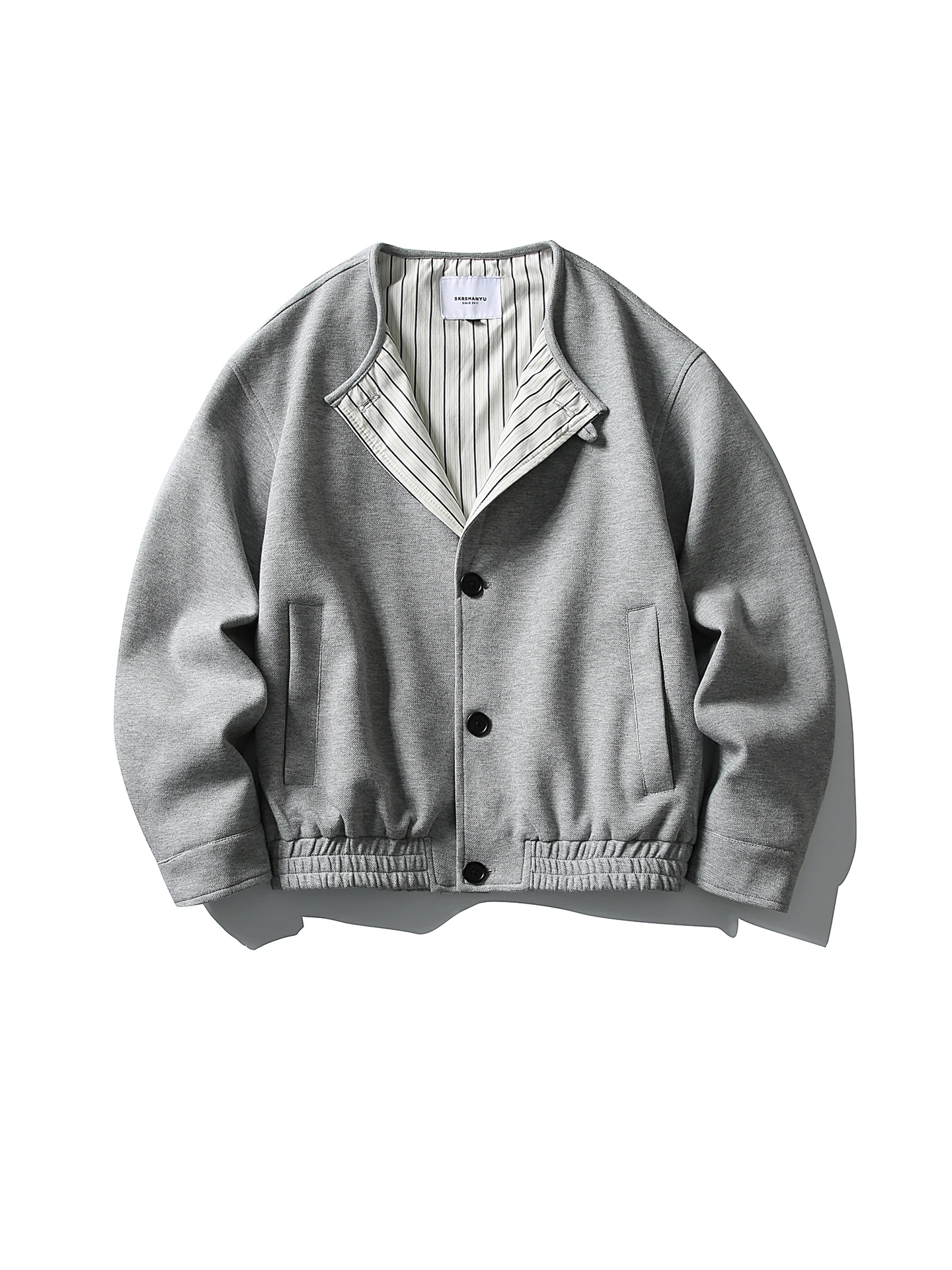 

American Retro Striped Collarl Jaet ort Loose Outerwear for Couples Spring New Sle Casual Versatile Cotton Polyester