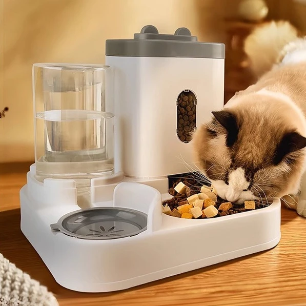 

Automatic Feeder Cat Dog Food Bowl with Water Fountain Pet Large Capacity Raised Stand Dish Bowl for Various Pet Food Storage