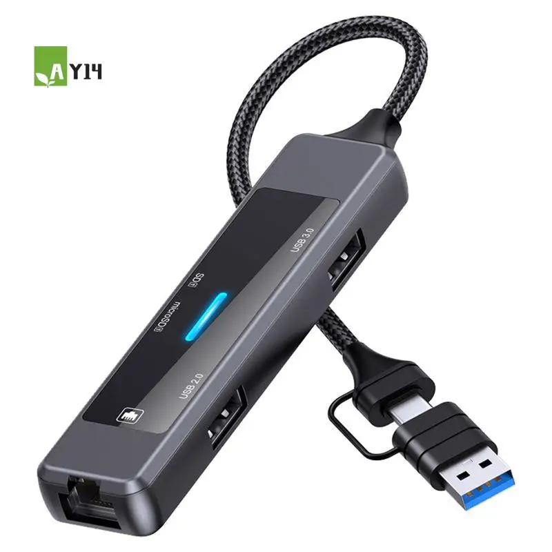AY14 -5-IN-1 USB C Hub Splitter USB-C To RJ45 Lan Ethernet USB 2.0/3.0 Adapter SD/TF Card Reader For PC Laptop