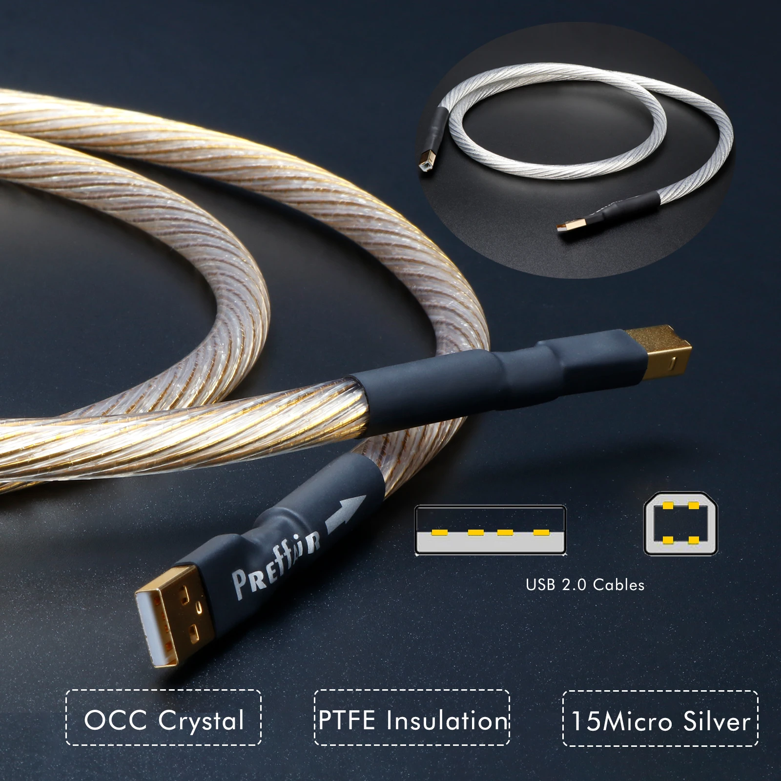 USB 2.0 DAC Transfer Cable USB Type A Male to B Male Digital Data Cable Transfer Phone Charging Cable Printer Cord