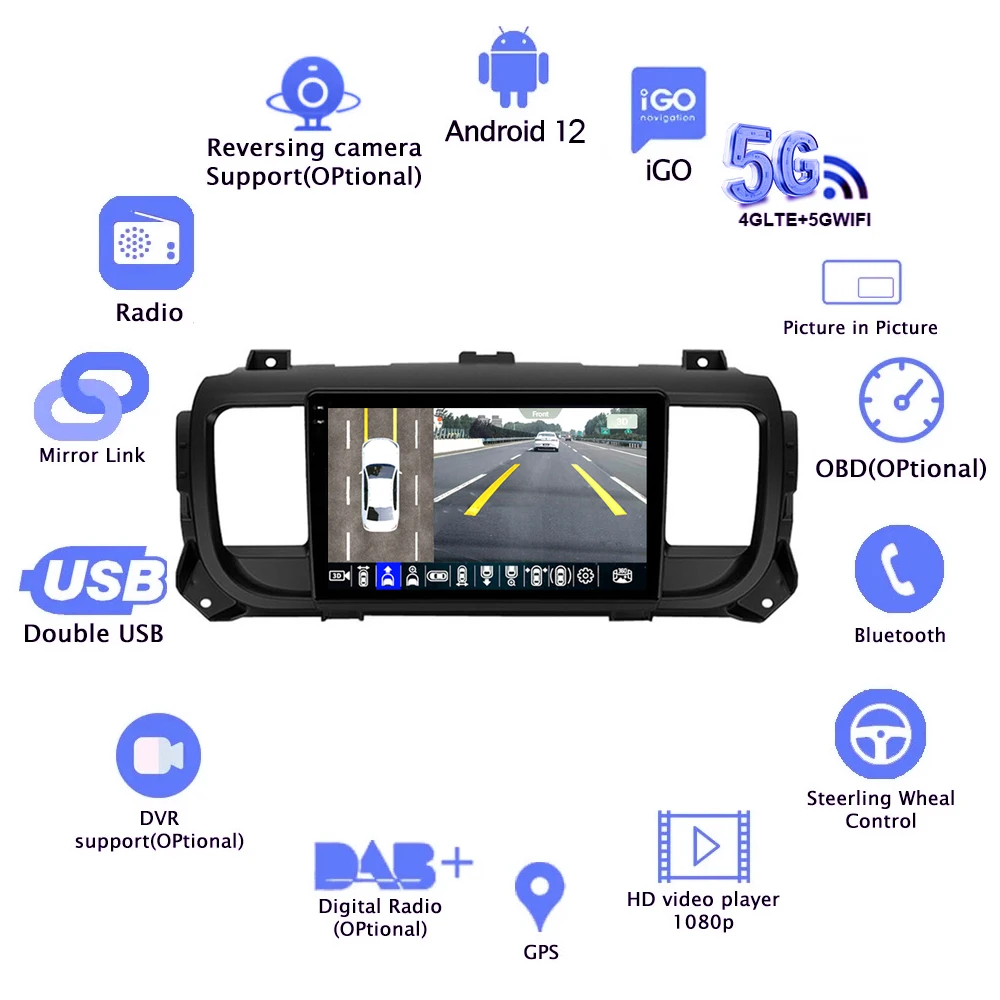 Android 14 For Citroen Jumpy III 3 SpaceTourer 1 For Peugeot Expert 3 2016 - 2021 Car Radio Multimedia Video Player Navigation