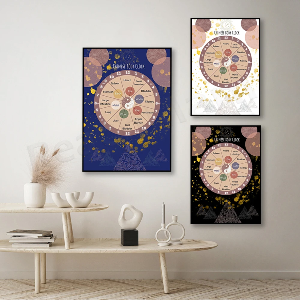 Chinese body clock, 24 hours biological clock poster, organ clock poster, knowledge poster, Chinese medicine printing, health