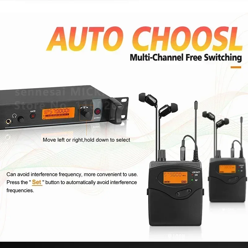 คุณภาพสูง!อินเอียร์ UHF EM-2050ระบบควบคุมการตรวจสอบ Bodypack 2ช่องมีให้เลือกหลายแถบสำหรับเวที!ทำจากโลหะทั้งตัว