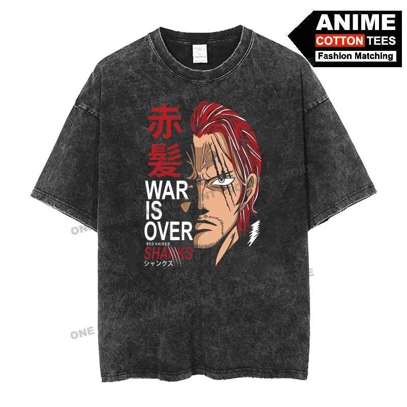 

ONE PIECE Anime Peripheral Clothing - Shanks Print T Shirt y2k Harajuku Men Women Casual Short Sleeve Cotton Washed Loose Tees