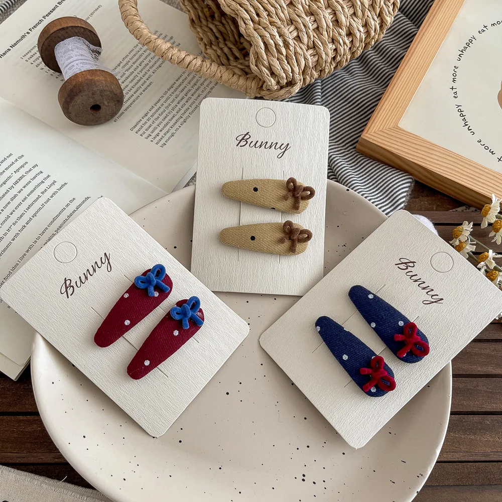 

2pcs Velvet Polka Dot BB Clip Geometric Bow Water Drop Hairpin Hair Clip Girls Bangs Side Clip Hairpin Hair Accessories Headwear