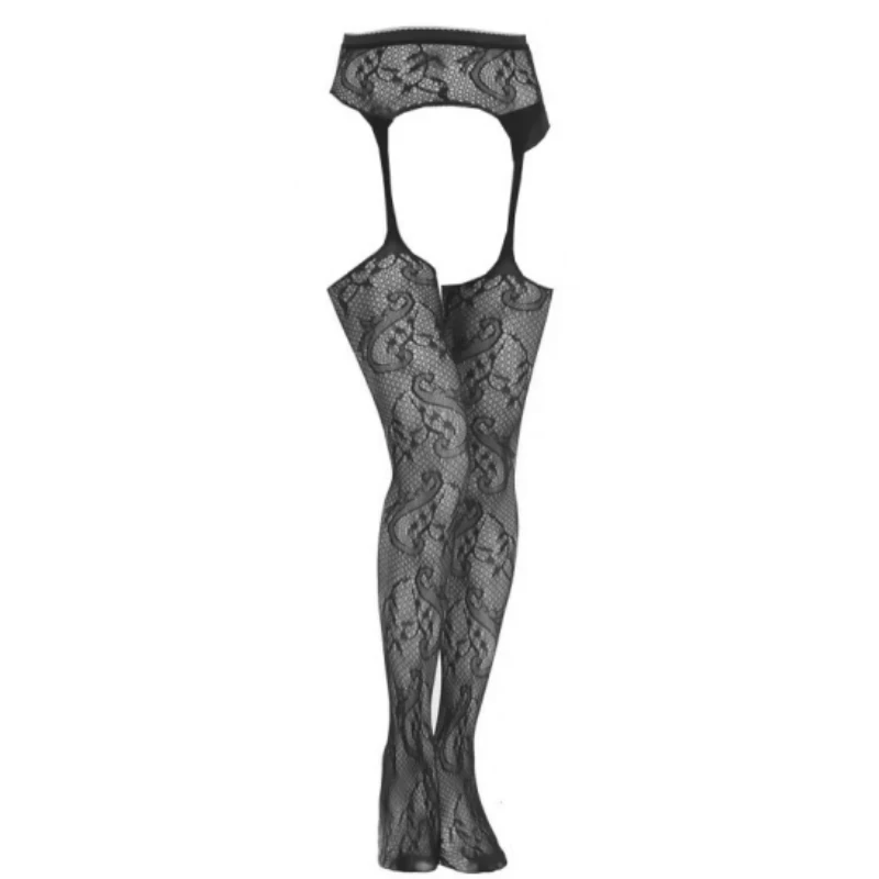 SIMPLEJWEL Sexy Open Crotch Mesh Tights Women Crotchless Pantyhose Hollow Out Black Silk Fishnet Stockings High Waist Panty image 3