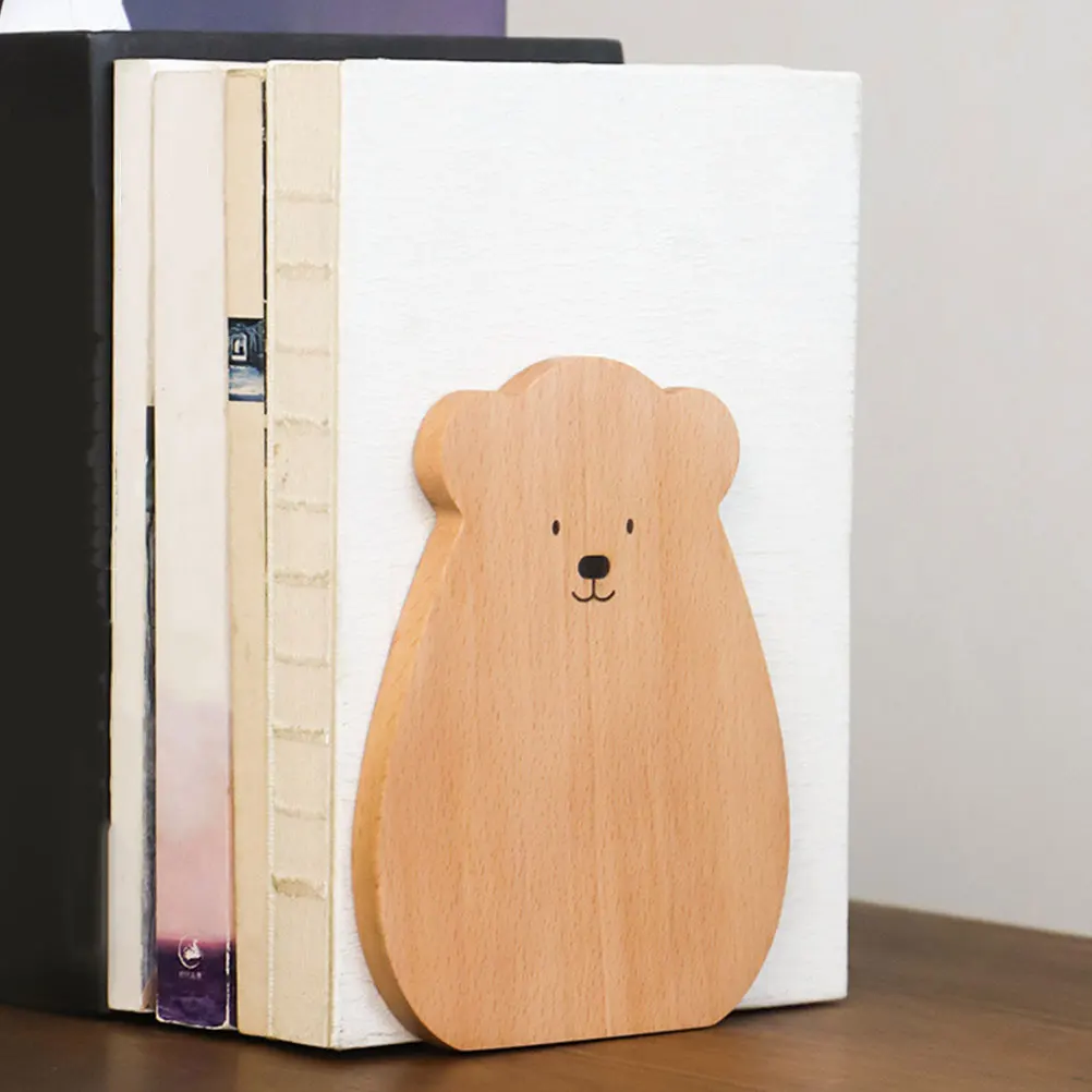 

2pcs Cartoon Bookends Wooden Book End For Desktop Office Home Use Lovely-Shaped Modern Household Book Support Decorative Office