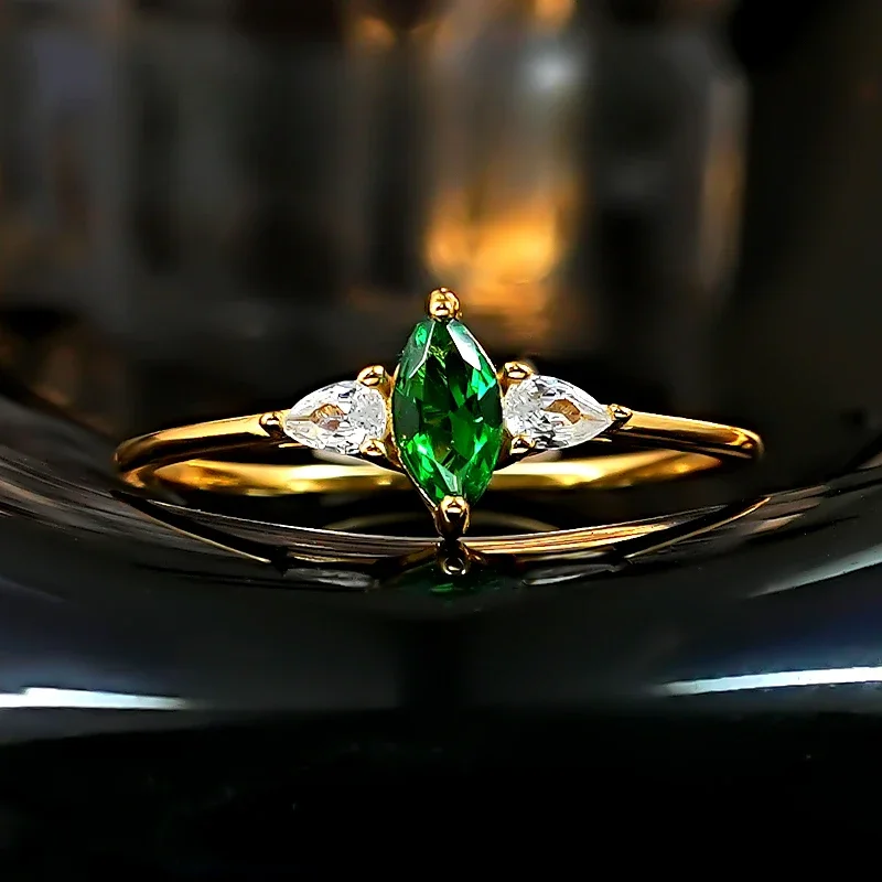 Light luxury green tourmaline horse eye 925 silver ring set with high carbon diamond, compact and versatile,elegant and feminine