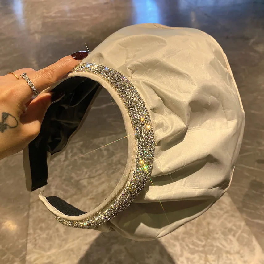 

UV-proof Sunshade Rhinestones Hats Vinyl Sun-proof Shell Outdoor Hair Hoop Large Brim Empty Roof Foldable Fisherman Women Hat