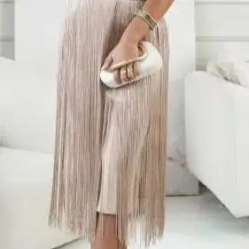 

Women's Fashion New Style Sleeveless Waist Cinched Tassel Elegant Dress Temperament Commuting Female Sexy Party Dresses