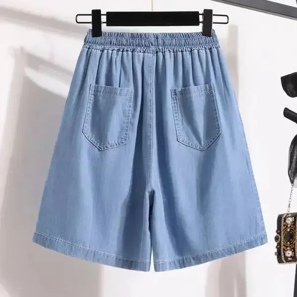 Denim Shorts Women Summer Thin Ice Silk Casual 5-point Pants Loose Wide-leg High-waisted A-line Hot Pants Straight Shorts Jeans