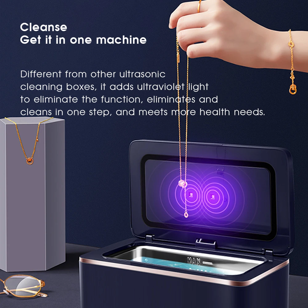 Digital Ultrasonic Cleaner Intelligent Timmer Bath Jewelry Glasses Circuit Cleaning Machine Ultrasound Cleaner UV Lamp 600ml