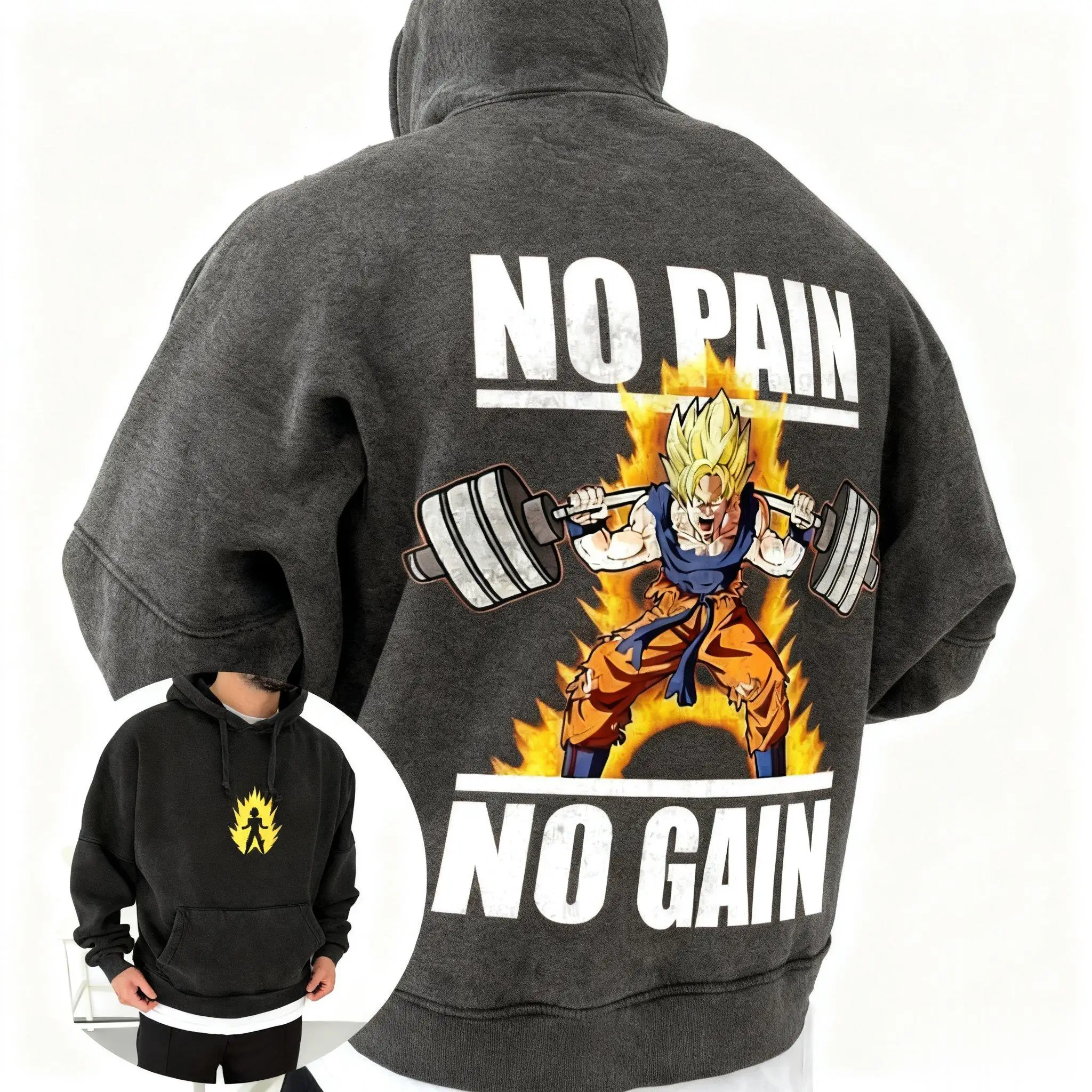 لا ألم لا ربح أنيمي الصالة الرياضية هوديي الرجال النساء جديد الخريف الشتاء البلوز لعبة دراغون بول Z تجريب البلوز اللياقة البدنية الشارع الشهير عادية