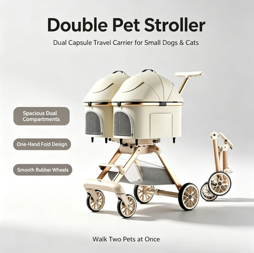 ZHAYA  One-touch Foldable Pet Stroller Detachable Carrier Cart for Small Medium Dogs Cats Outdoor Walking