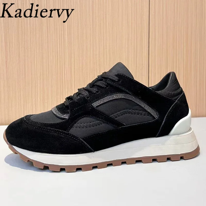 Casual Sneakers For Women Round Toe Lace Up Outdoor Running Shoes Woman String Bead Patchwork Leisure Women's Sports Shoes