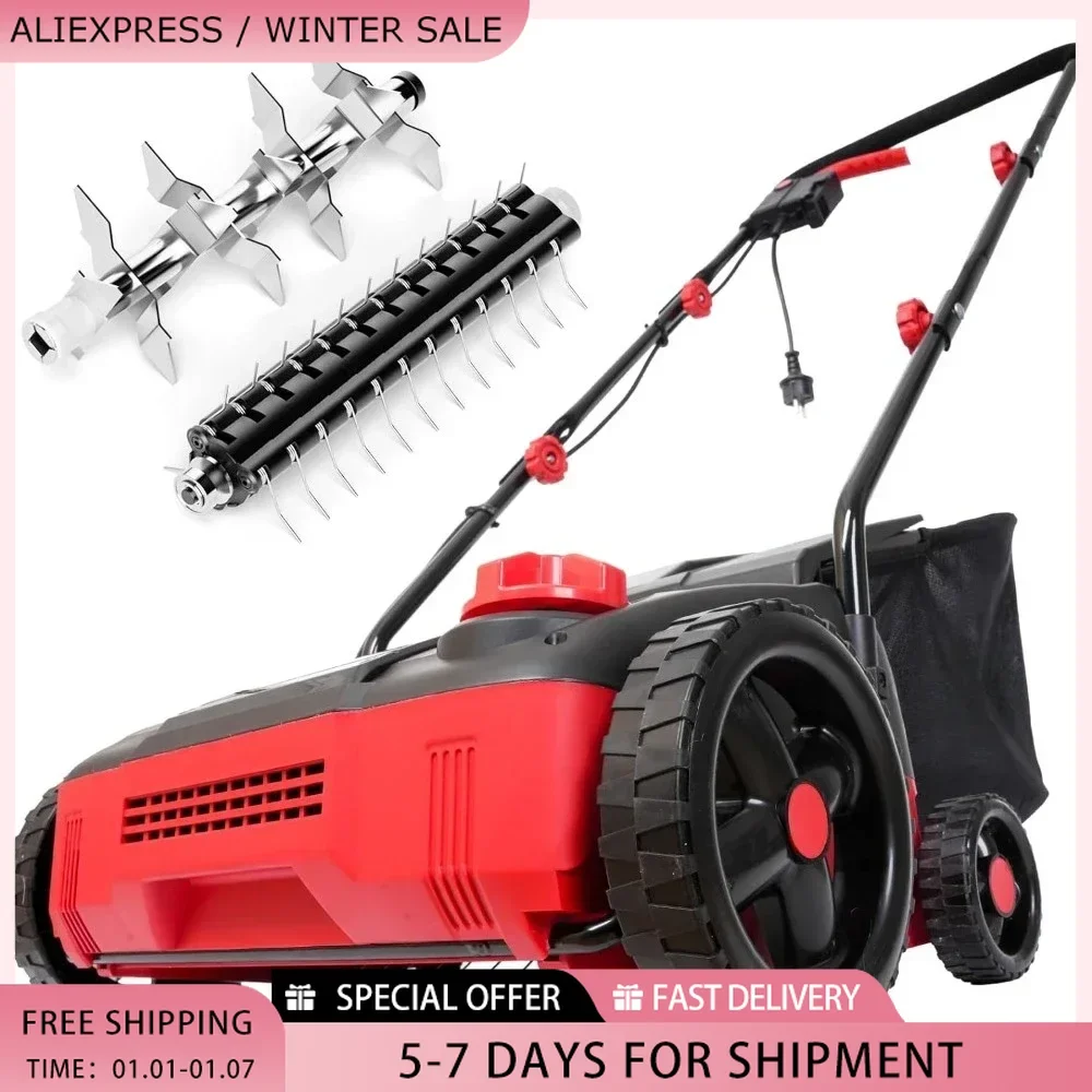 

15 Amp Electric Corded Dethatcher & Scarifier, 5-Position Depth Adjustment, 14.5gal Collection Bag