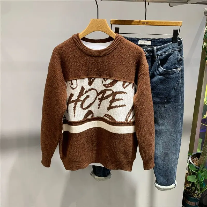 Autumn Winter New Fashion Round Neck Long Sleeve Printing Letter Pullovers Men's Clothing Casual All-match Youth Knitting Tops