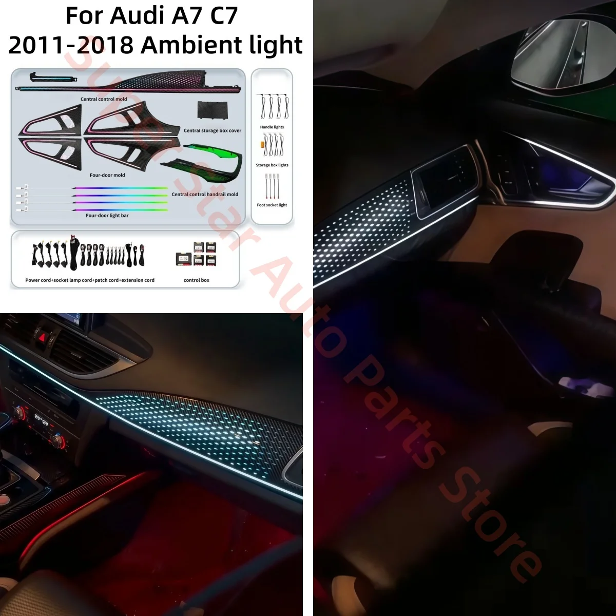 

Декоративная лента для Audi A7 C7 2011-2018, динамическое окружающее освещение, обновление внутреннего освещения автомобиля, автоаксессуары, атмосферная лампа