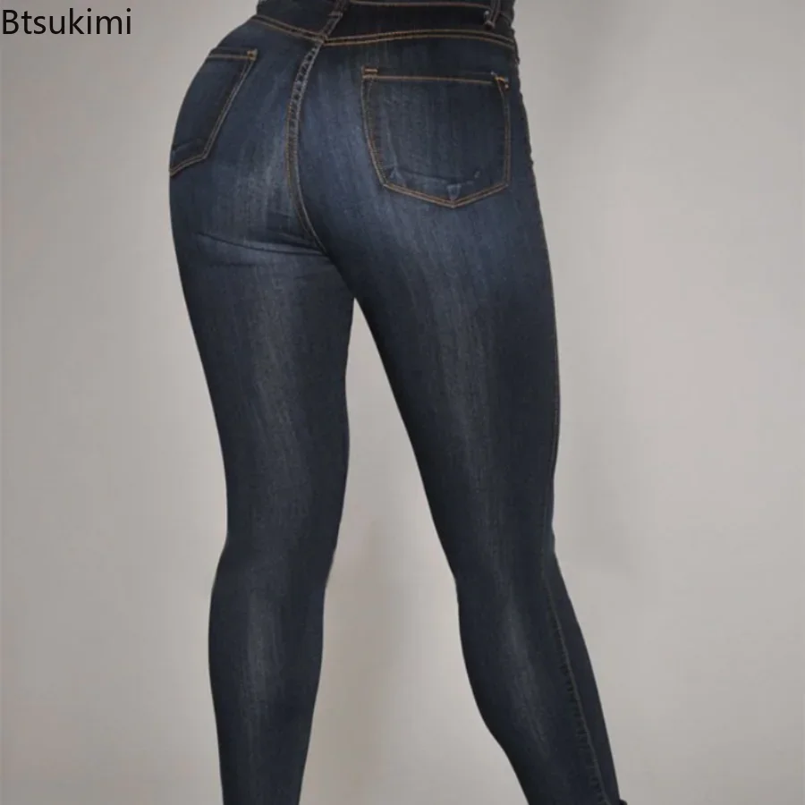 Jean Push Up Taille Haute artificiel astique pour Femme, Pantalon Crayon Moulant en Denim Délavé, Nouvelle Collection 2024