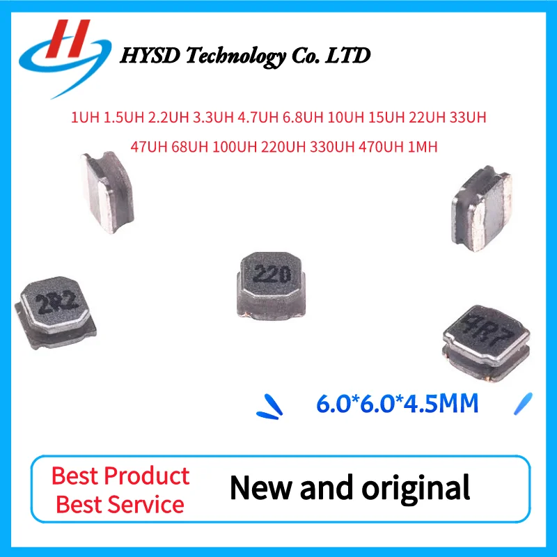 20P SMD Magnetic glue Inductor NR6045 1.5/2.2/3.3/4.7/6.8/10/15/22/33/47/68/100/220/330/470uH 1MH 1R0 1R5 2R2 3R3 4R7 6*6*4.5MM