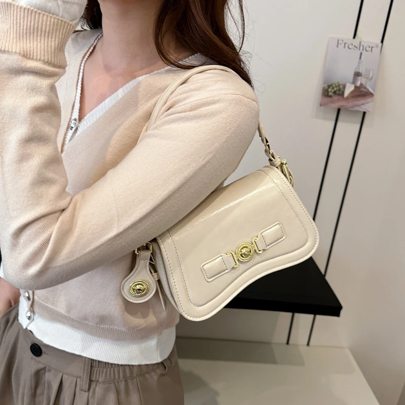 

Trendy Solid Color Vintage Crossbody Handbag for Women with Messenger Strap and Unique Simple Logo