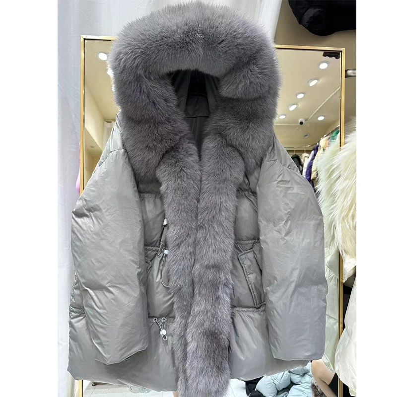 الشتاء Thiened طويل منتصف طول الفراء طوق أسفل Jaet المرأة فضفاضة تناسب معطف دافئ الكورية Sle تخفيف Faion